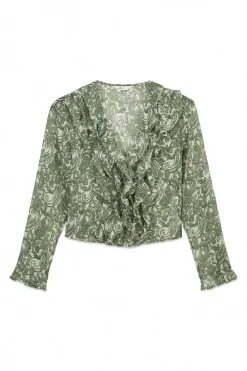 Blouse &agrave; volants imprim&eacute;e en gaze