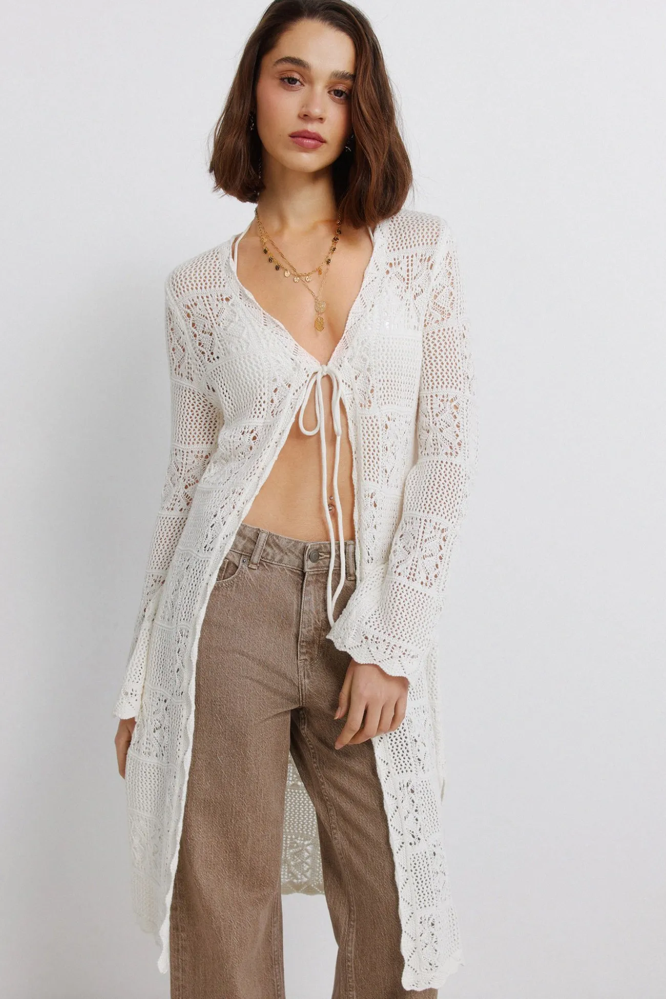 Cardigan long en pointelle