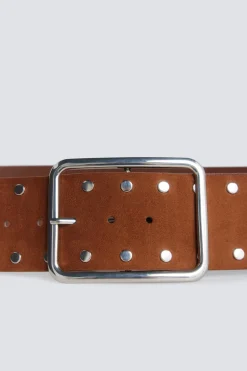 Ceinture large en daim &agrave; clous