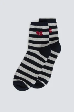 Chaussette longue &agrave; rayures c&oelig;urs
