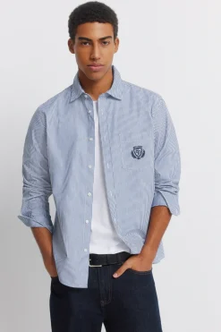 Chemise à rayures brodée sur la poche