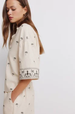 Chemise manches courtes imprim&eacute;e oversize