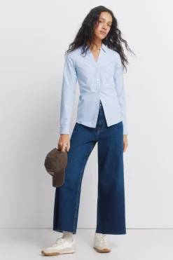 Chemise Oxford en coton &agrave; col en V