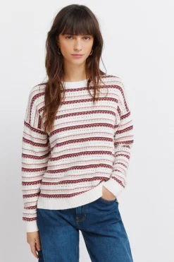 Pull en maille structur&eacute;e &agrave; rayures