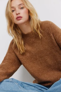 Pull pointelle rayures lurex