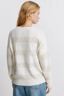 Pull pointelle rayures lurex