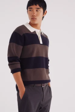 Pull polo à larges rayures
