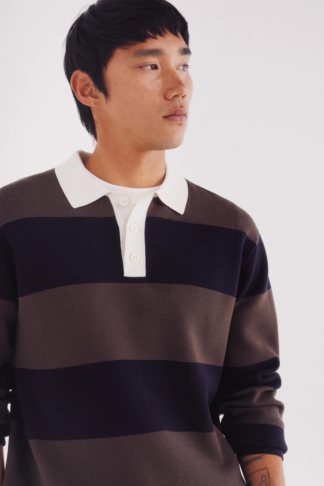 Pull polo à larges rayures
