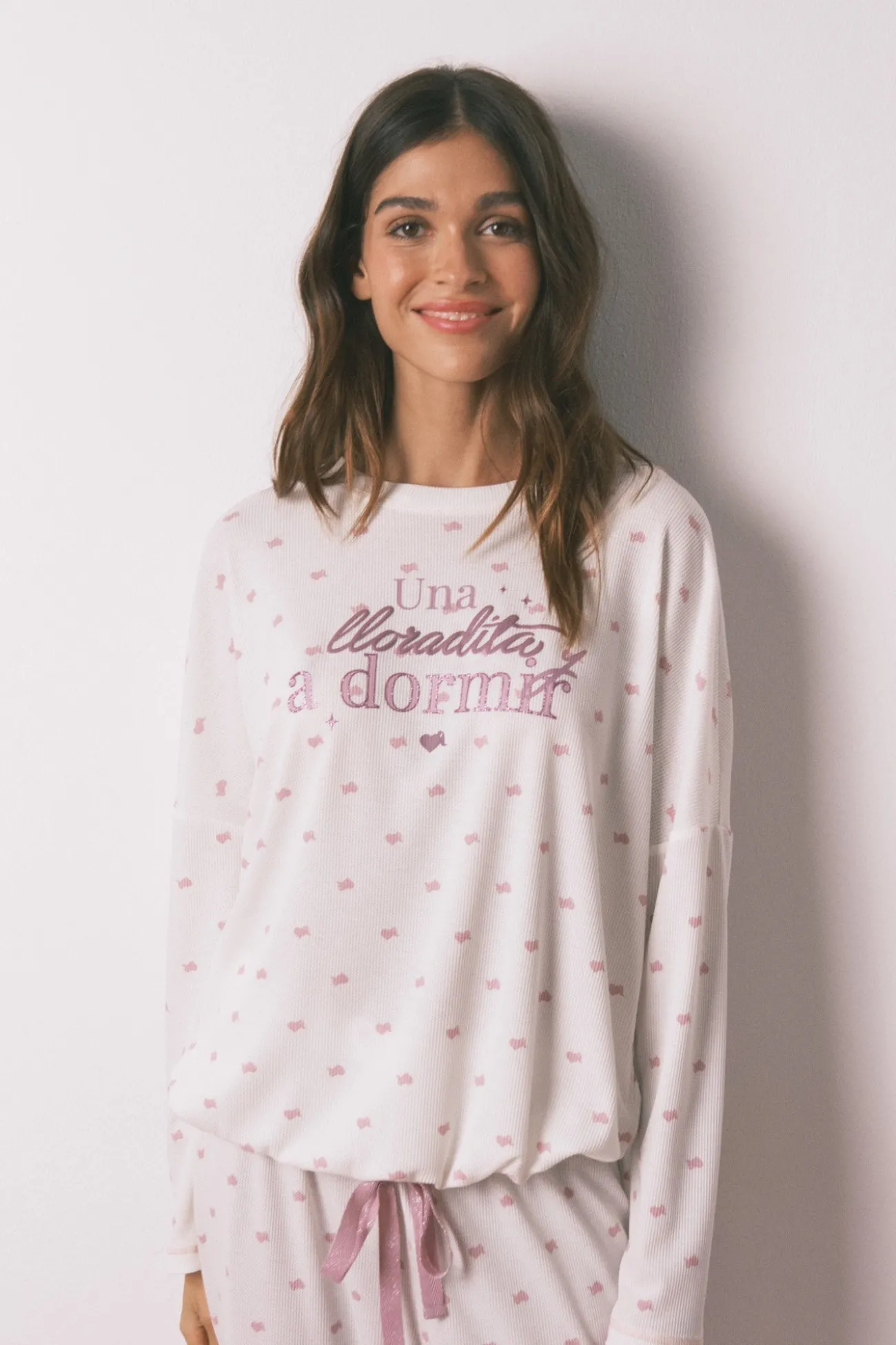Pyjama long en tricot gaufré