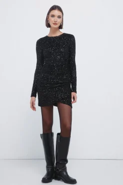 Robe courte drapée à paillettes