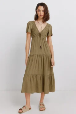 Robe midi &agrave; volants