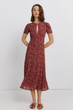 Robe midi col choker imprim&eacute;e