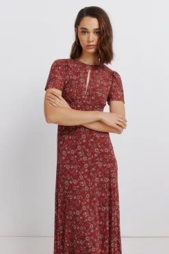 Robe midi col choker imprim&eacute;e