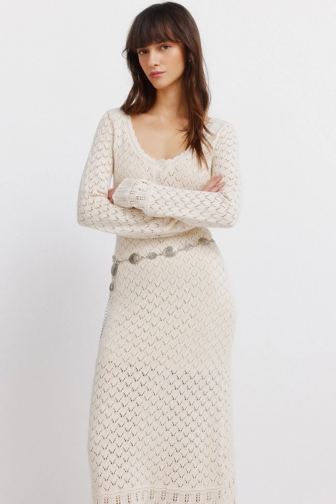 Robe midi en maille pointelle