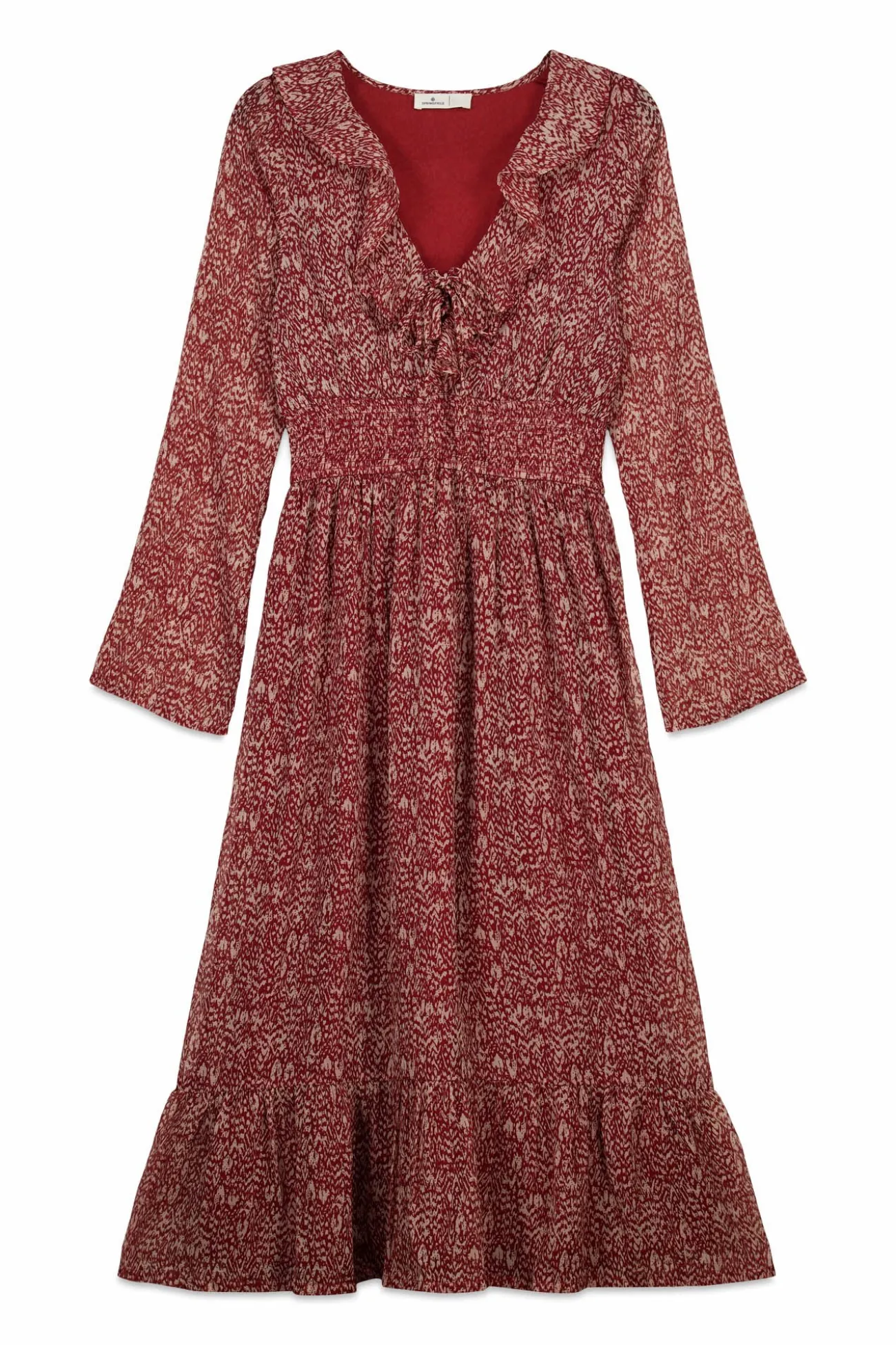 Robe midi imprimé avec décolleté à volant