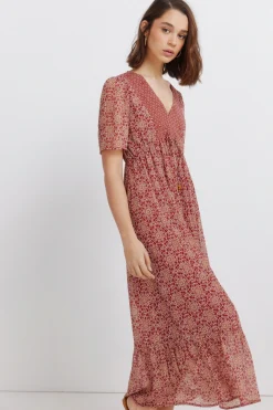 Robe midi imprimé frise décolleté