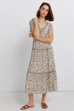 Robe midi imprim&eacute; frise