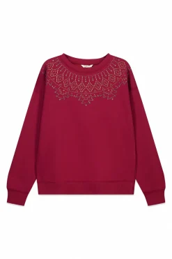 sweat-shirt à col bohème avec applications