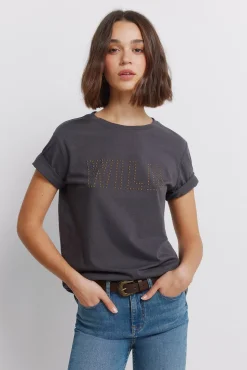 T-shirt &agrave; manches courtes &agrave; clous en coton