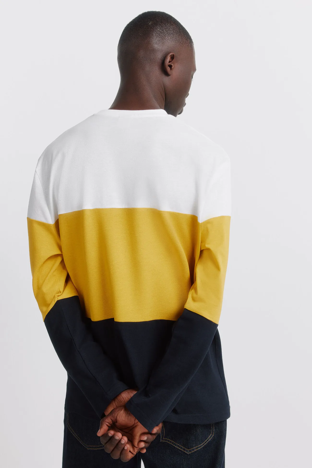 t-shirt à manches longues en piqué à blocs