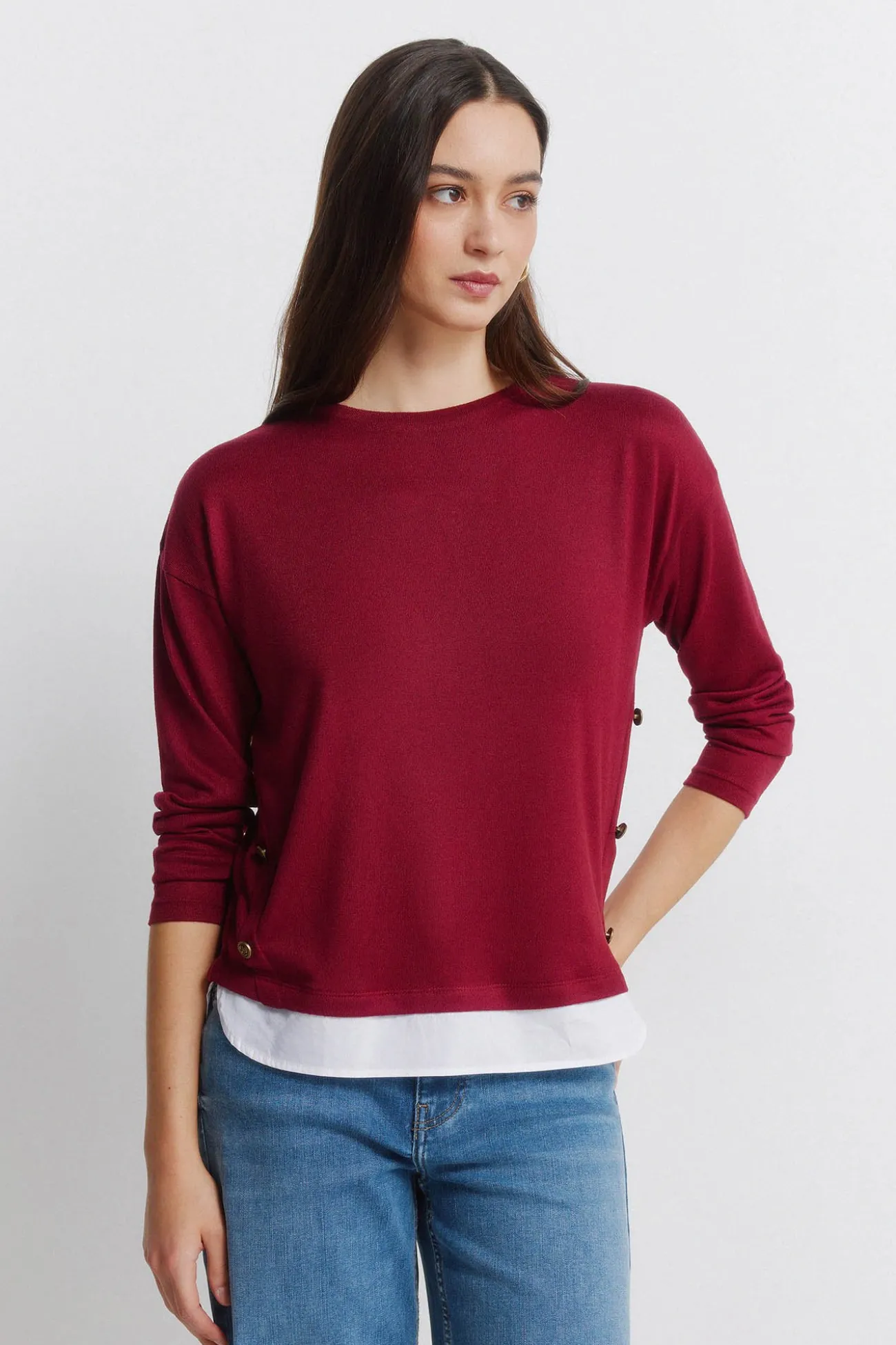T-shirt combinée avec boutons latéraux